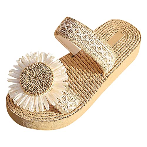 Genérico Sandalias Elegantes Mujer Chanclas Con Cuña de mujer flor decoración verano nuevo patrón punta abierta transpirable gruesa cómodas zapatillas Barefoot Mujer (White, 40)