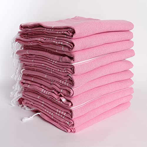 PÜSKÜL - Pink Bulk Turkish Beach Towels Pack of 10-100% Turkish C...
