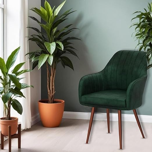 Image of Nexon Chair Set of 2 Velvet Dining Chairs, Cushion Seat Chair for Living Room Bedroom Restaurant, Modern Contemporary Upholstered with Polished Rosegold Metal Legs (Green)