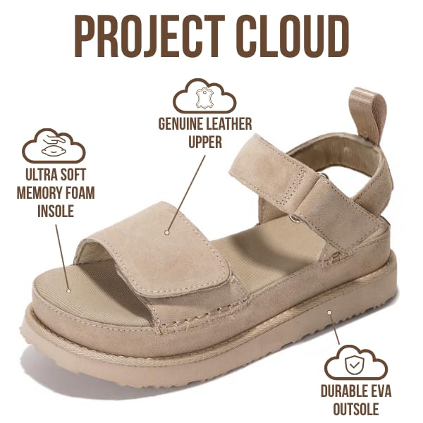 Project Cloud Genuine Leather Platform Sandals Women - Memory Foam Insole Slip Resistant Chunky Womens Sandals with adjustable straps - Stylish Women Footwear (Bronzestar)2