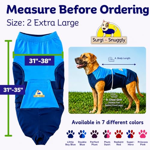 Image of Surgi Snuggly Dog Surgery Recovery Suit, Cone Alternative, Spay /Neuter 2XL | Dog Recovery Suit for Dogs - Veterinarian-Invented Surgical Suit & Recovery Onesie with Easy Bathroom Access After Surgery