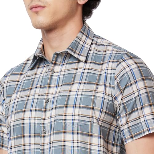 Image of Spykar Men's Regular Fit N /A Half Sleeve Checked Casual Shirts