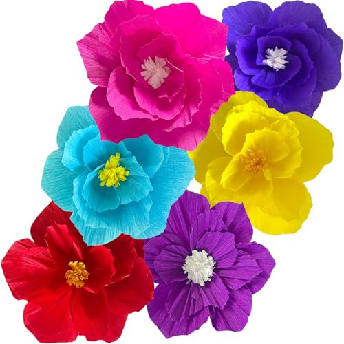 ANSOMO Bright Paper Flowers Artificial Crepe Tissue Wall Dcor Fiesta Mexican Cinco De Mayo Wedding Birthday Bridal Baby Shower Classroom Luau Hawaiian Party Decorations