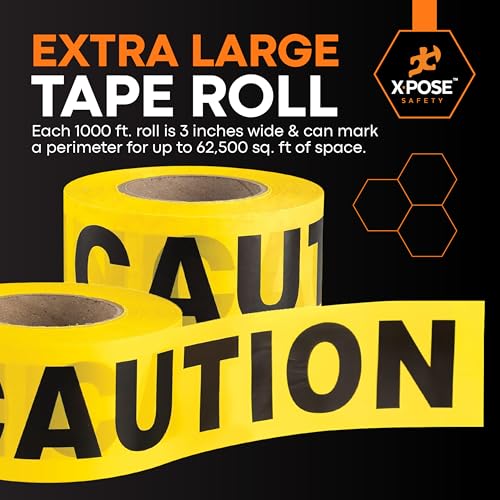 Xpose Safety Yellow Caution Tape – (2 Rolls) – 3" x 1000' High-Visibility Barricade Tape for Construction Sites, Hazards, Crime Scenes & Halloween Decorations - Thumbnail 6