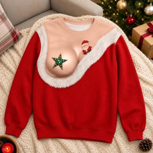 Christmas Womens Sweatshirt 3D Ugly Xmas Boobs Pullover Holiday Tops - image 5