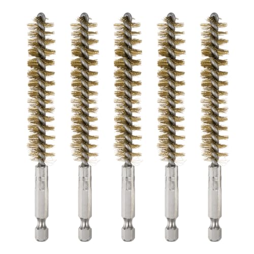 HARFINGTON 5Pcs Bore Brush Brass 14mm Dia with Handle 1/4 Inch Hex Shank