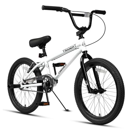 cubsala 20 Inch BMX Race Bike Trident Bicycles Beginner-Level to Advanced Riders with 2 Pegs Trick Cycling and Professional BMX Riding, Color White
