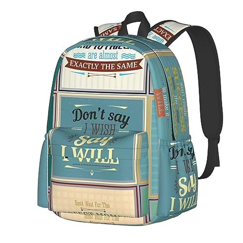 Sac à dos imprimé Sayings noir imperméable et léger de grande capacité
