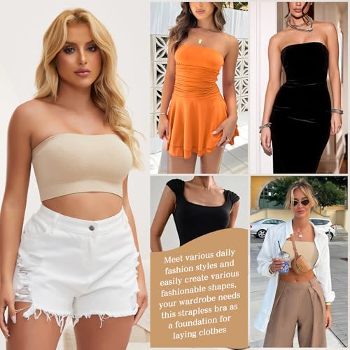 Image of JOYSHAPER Strapless Bras for Women Seamless Padded Bandeau Bra Wireless Tube Top Bralette Comfort Tube Bra
