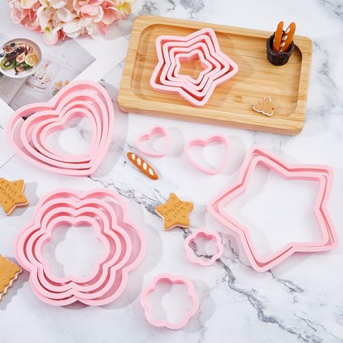 SUPERFINDINGS 18pcs 3 Style Plastic Cookie Cutters Polymer Clay Cutters Heart Clay Cutter Pink Star Flower Cookies Fondant Mouldss for DIY Biscuit Baking Tool - Image 4