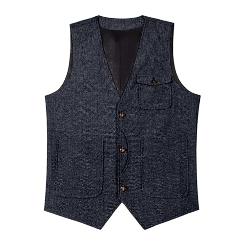 Casual Men's Vests Herringbone Tweed Vest Retro Wedding Travel Workwear Waistcoat V Neck Button down Suit Vest4