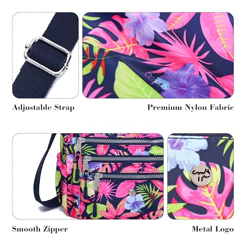 Image of Nylon Crossbody Bags for Women Multi Pocket Cross Body Purses | Lightweight Cross Body Bag for Woman with Compartments Lots of Pockets Ladies Messenger Shoulder Handbag for Everyday Travel