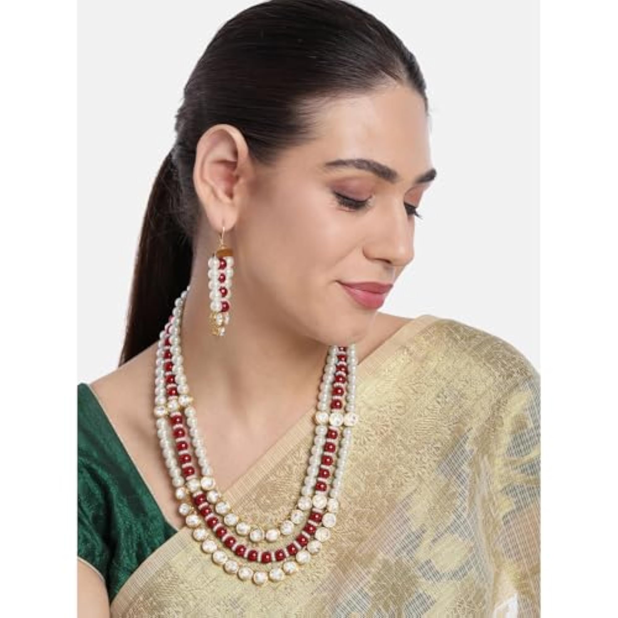 Plated Kundan Long Necklace Earring Set Indian Traditional Jewellery