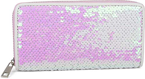 Preisvergleich Produktbild styleBREAKER Damen Portemonnaie mit Wende Pailletten Oberfläche, Reißverschluss, Geldbörse 02040120, Farbe:Perlmutt / Silber