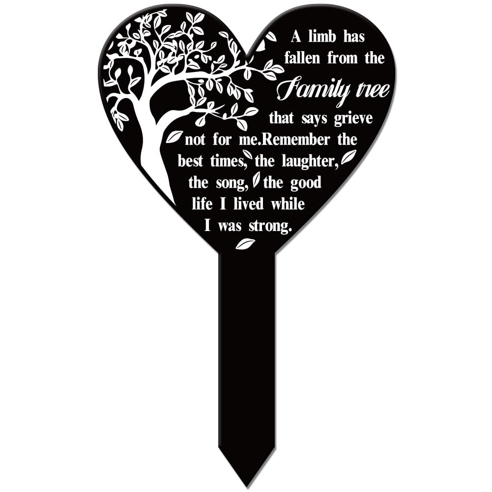 GLOBLELAND Heart Shaped Tree Garden Stake Memorial Remembrance Plaque Stakes for Cemetery Acrylic Waterproof Sympathy Garden Stake for Yard Grave Cemetery