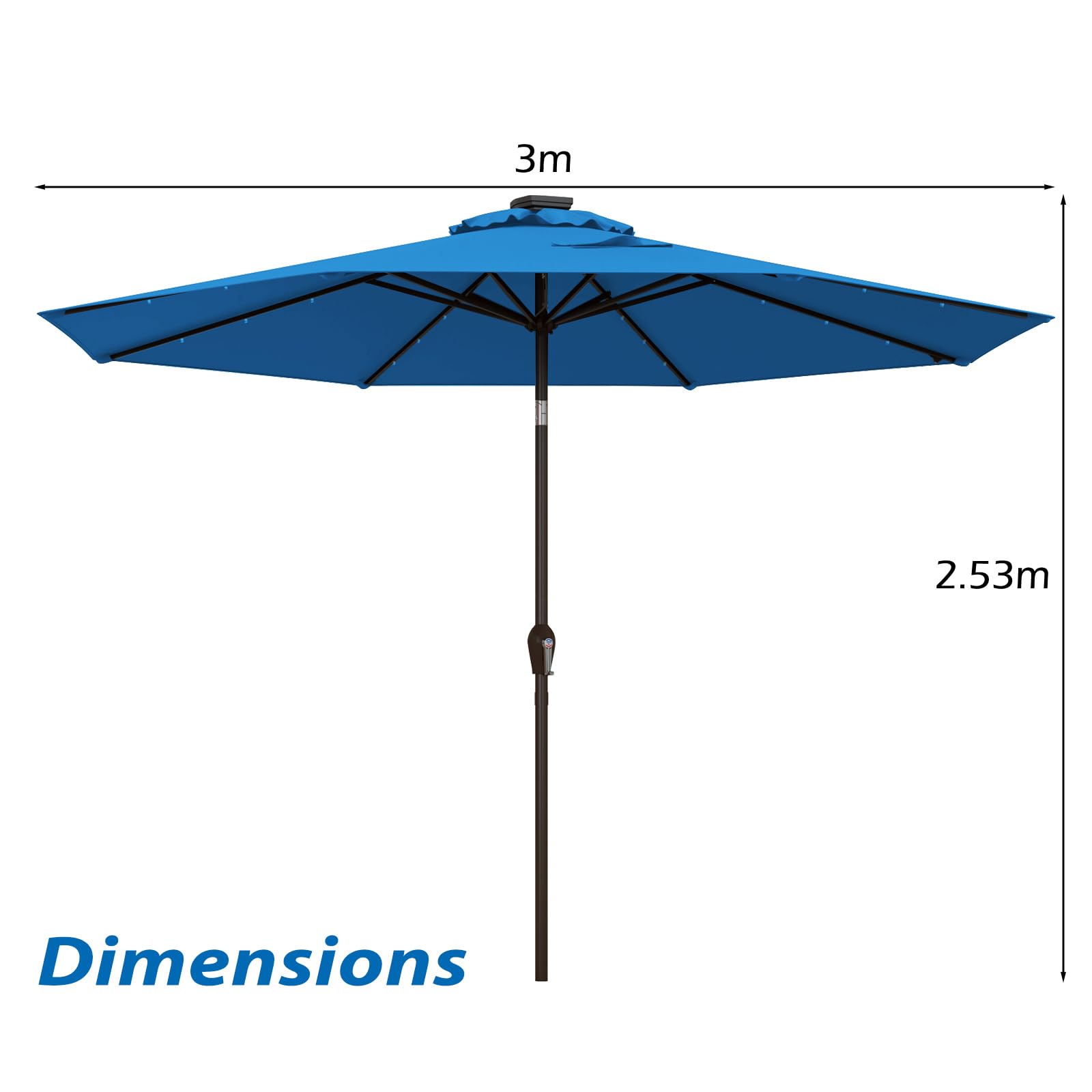 KOMFOTTEU Parasol de Jardin Exterieur φ3x2.5 m, LED & Manivelle