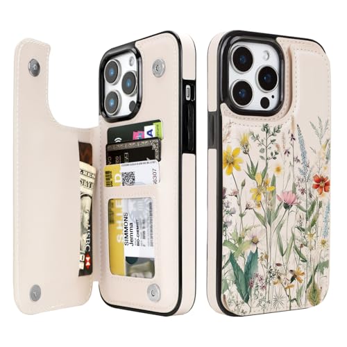 Image of uCOLOR Flip Leather Wallet Case Card Holder for iPhone 13 Pro Max Women and Girls with Card Holder Kickstand Marble Design Compatible with iPhone 13 Pro Max 5G 6.7 inch(Desert Flowers)