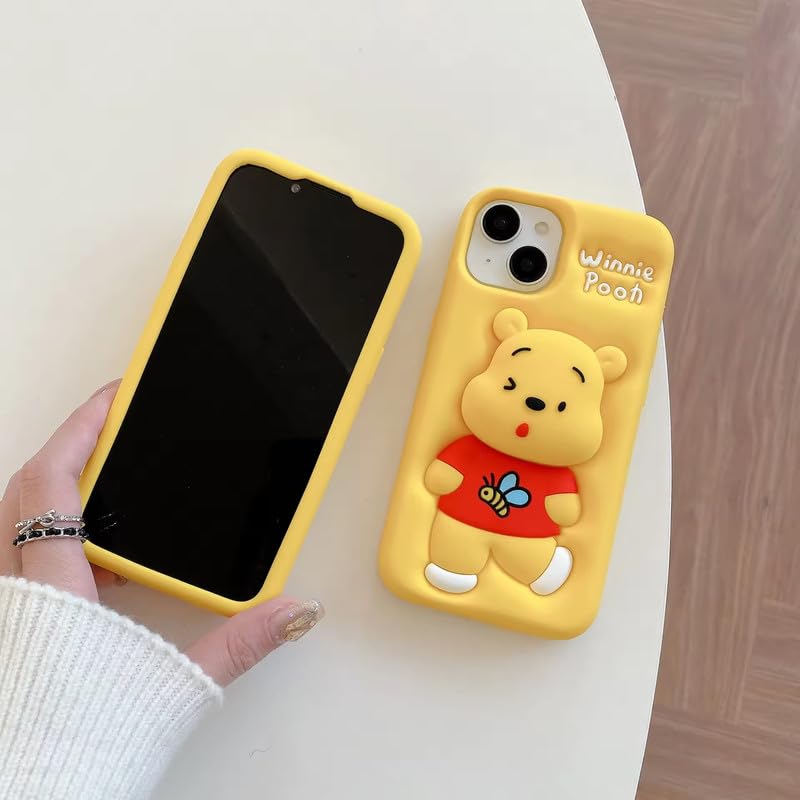 Image of COVERLY Back Cover iPhone 15 Pro Max Soft Silicone 3D Cute Cartoon with Holder Full Protective Case Compatible with iPhone 15 Pro Max (Pooh),Brown