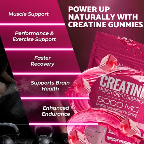 Image of Creatine Gummies 5000mg, 30 Servings Creatine Monohydrate Gummies - Third-Party Tested Creatine for Women, Raspberry Flavor Creatine for Men, Muscle Growth, Strength, and Recovery - Pack of 1