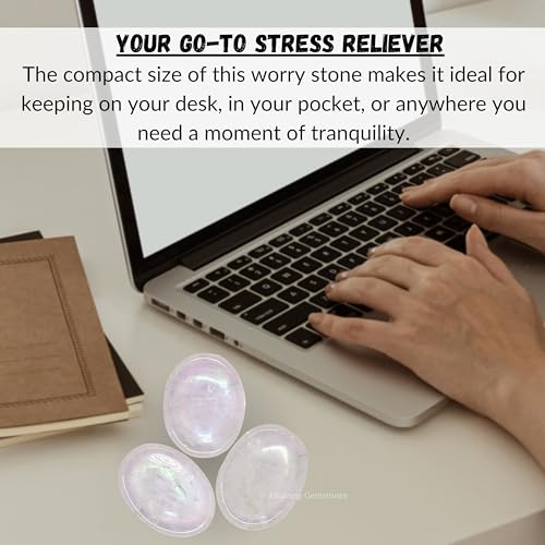 Image of Amazing Gemstone Angel Aura Quartz Worry Stone Crystals and Healing Stones - Worry Stones for Stress Relief Gifts - Piedra Crystal Fidget for Meditation - Unique Stocking Stuffers Gifts for Women