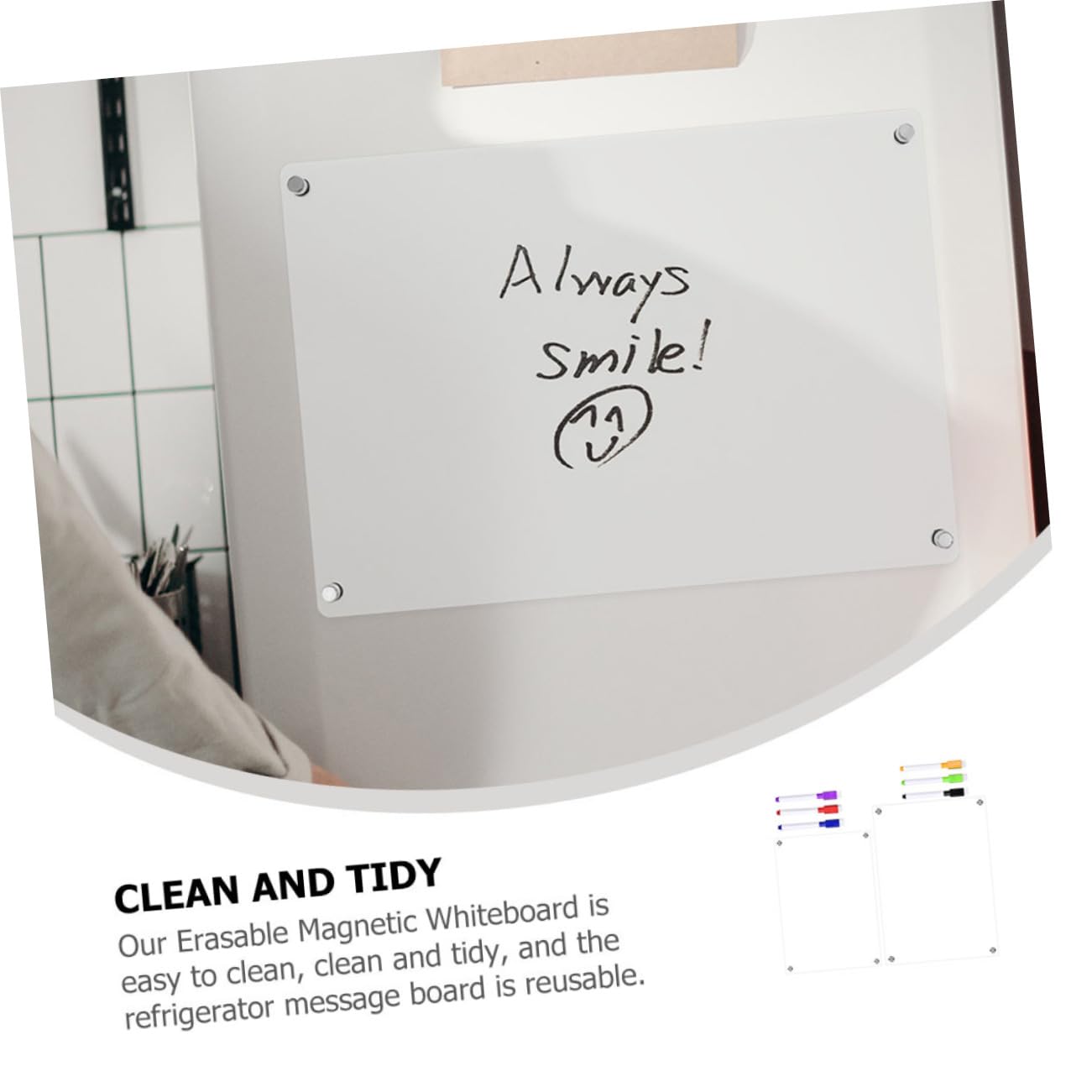 Magnetische Abwischbare Acryl Notiztafel A3 A4 Transparent mit 6 Whiteboard Markern Kühlschrank Planer für Haushalt Büro Schule