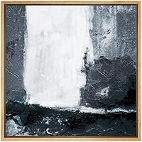 SIGNWIN Framed Canvas Wall Art Black, Grey and White Color Blocks Abstract Brushstroke Oil Painting Minimalism Contemporary Expressive for Living Room, Bedroom, Office - 16x16 inches