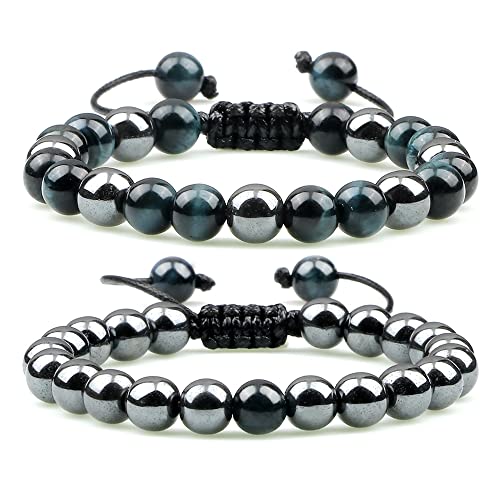 Pulseras de hematita y ojo de tigre ajustables para equilibrar tu energía diaria de pareja