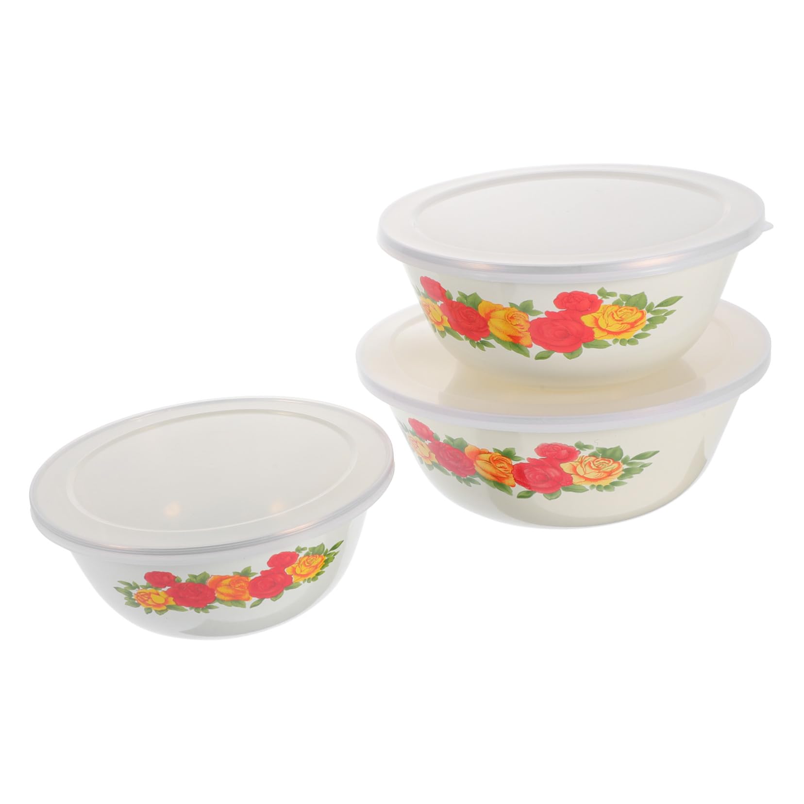 Sosoport Ciotole Smaltate Per Mescolare e Insalatiere 3 Pezzi 16-20 Cm Con Coperchio, Ciotole Profonde Per Noodles e Insalate, Resistenti e Facili Da Pulire Per Uso Quotidiano in Cucina