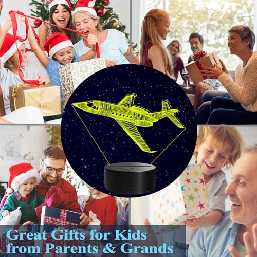 Image of Plane Night Light, Airplane Gifts for Boy, 3D Night Light with Remote Control, 16 Colors Changing, RGB Flashing Mode and Dimmable, Pilot Gifts for Boys Christmas Decor