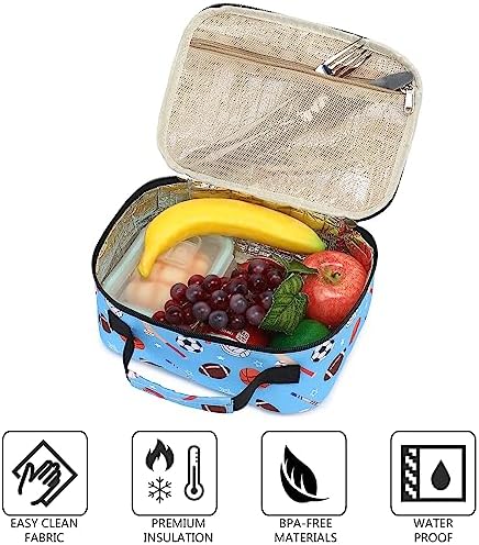 LEDAOU Lunch Bag Kids Insulated Lunch Box Boys Girls Insulated Reusable Lunch Bag for School Picnic Hiking Work (Ball Blue)
