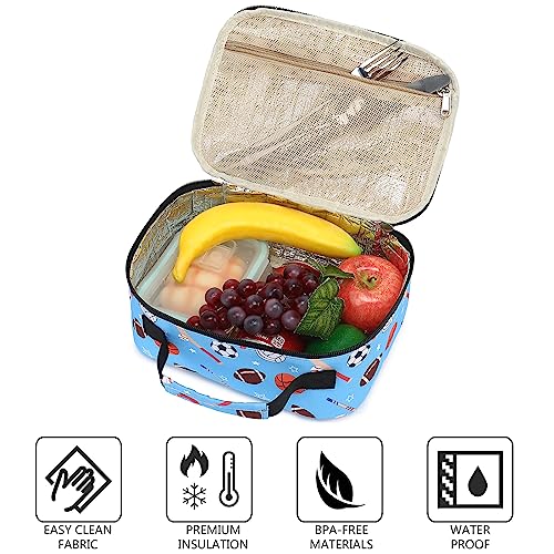 LEDAOU Lunch Bag Kids Insulated Lunch Box Boys Girls Insulated Reusable Lunch Bag for School Picnic Hiking Work (Ball Blue)