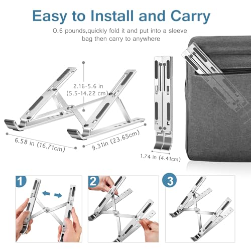 Image of 6 Angles Adjustable Aluminum Ergonomic Foldable Portable Tabletop Laptop /Desktop Riser Stand Holder Compatible for MacBook, HP, Dell, Lenovo & All Other Notebook (Grey)