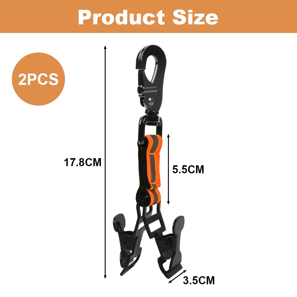 OFFCUP Clip per Guanti, 2 Pezzi Porta-Guanti Clip, Doppia Clip Grabber per Guanti, Porta Guanti Antincendio, Porta Guanto Con Moschettone, per Appendere Guanti, Asciugamani (Colore Arancione