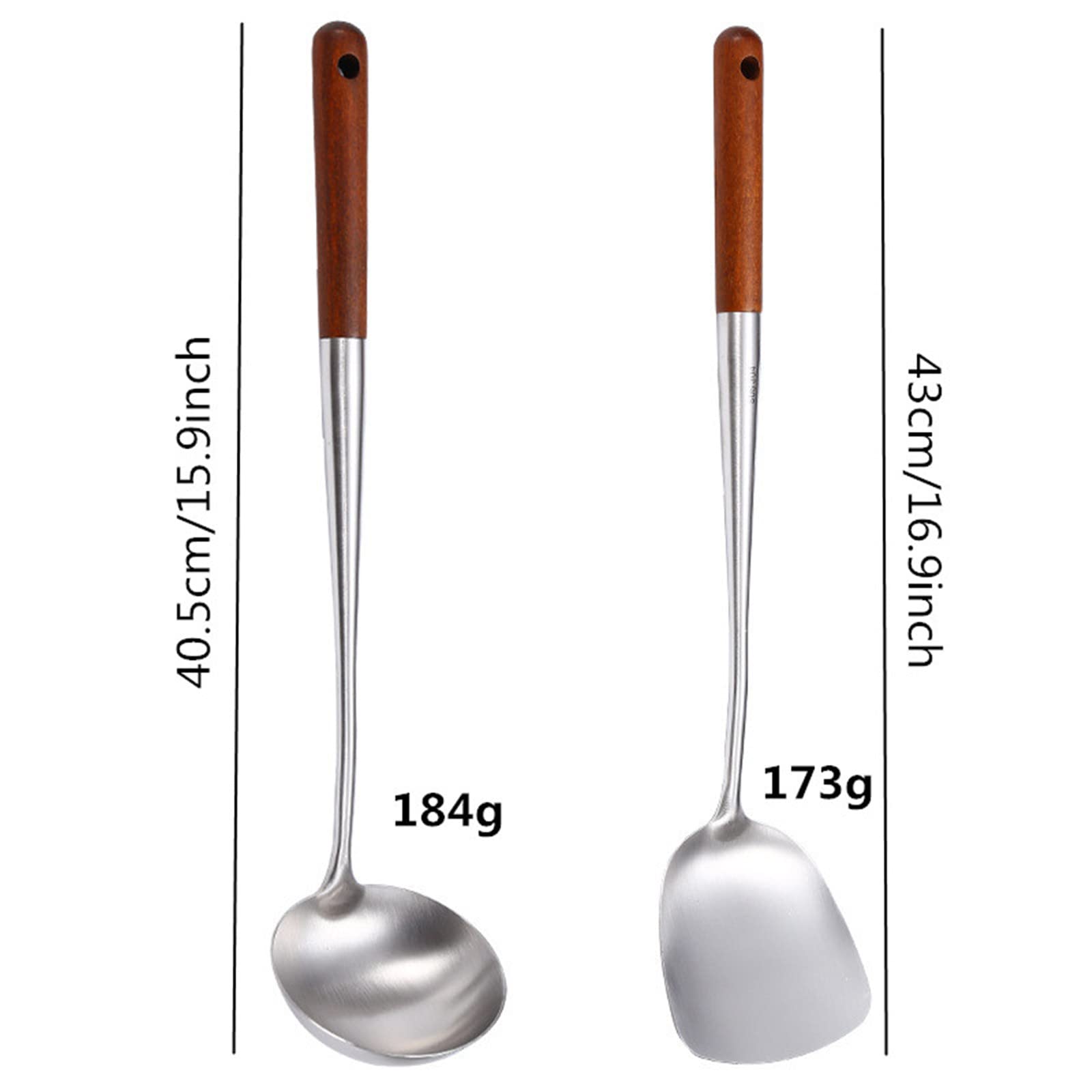 FJNATINH Wok Espátula Y Cucharón, Juego De Herramientas De Cucharón De Espumadera, Espátula De 17 Pulgadas Para Wok, Espátula Wok De Acero Inoxidable 304, Negro