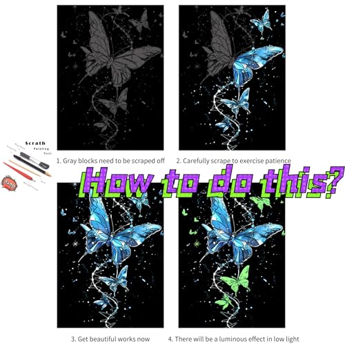 scratch paper art for adults-glow in the dark scratch painting craft kit 8 sheets a4diy foil engraving art setstress relief gift for travel loverscraft lovershome decors butterfly amp whale