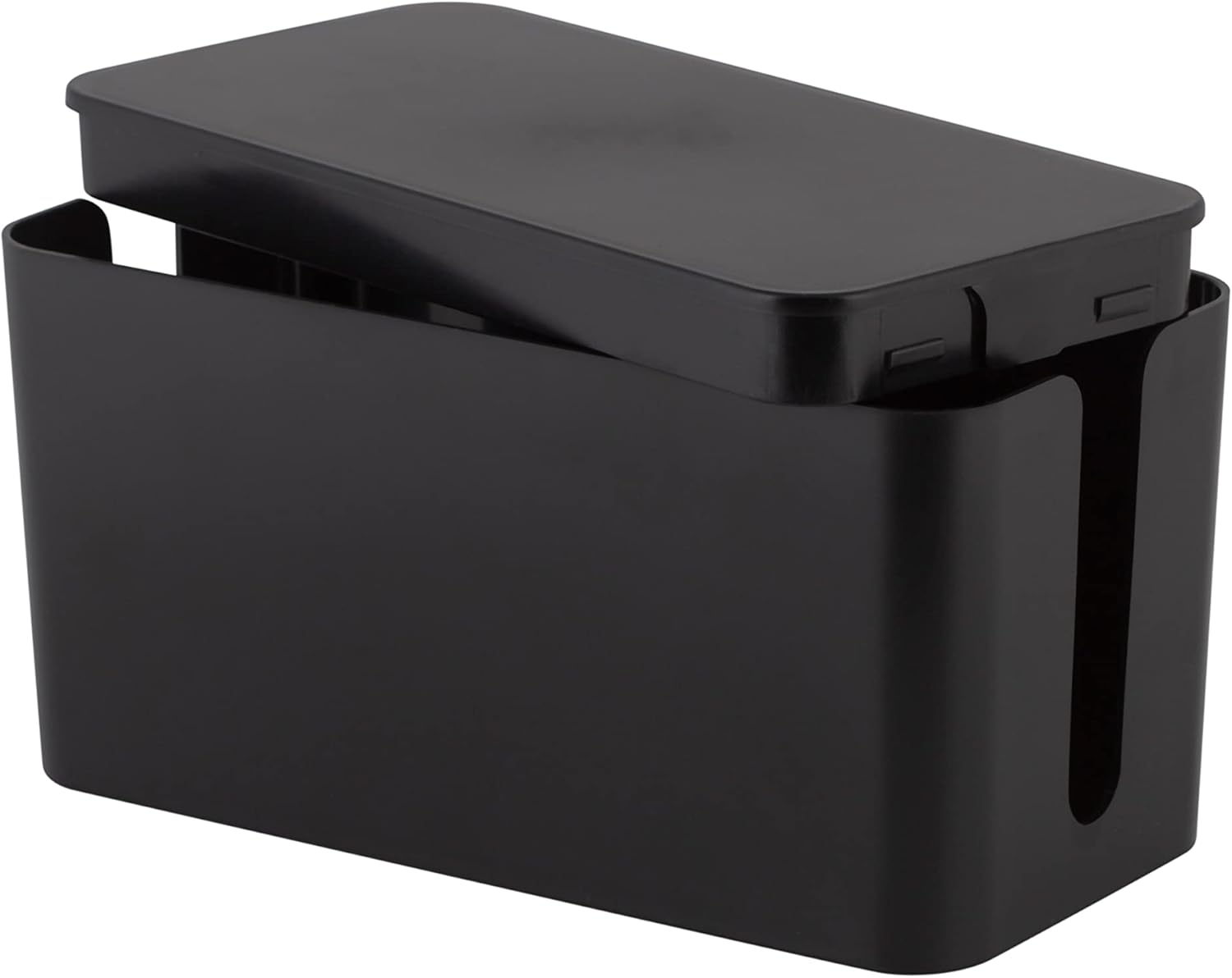 Black Rectangular Lidded Cable Organizer Storage Bin Set