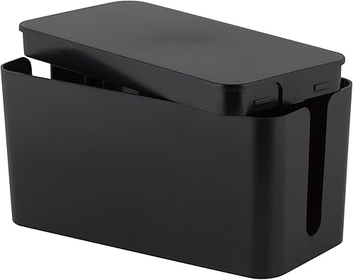 Miniatura 12 de Simplify Paquete de 2 cajas organizadoras de cables, varios tamaños, almacenamiento oculto con tapa, cargadores y cables, cables de computadora y