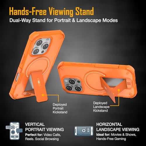 Image of ZAP CASE Matte Kickstand Case for iPhone 16 Pro | Magsafe Compatible | Premium Polycarbonate Back + Flexible TPU Bumper | Foldable Stand | Military-Grade Drop Protection | Anti-Fingerprint | Orange