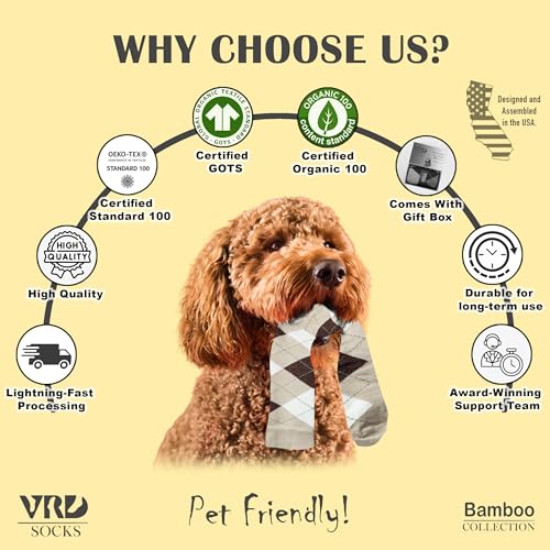 VRD Bamboo Mens Dress Socks for Men, 1-Pack, Beige, Tan, Light Bown Crew Length Mid-Calf Socks, Mens Shoe Size 8-134