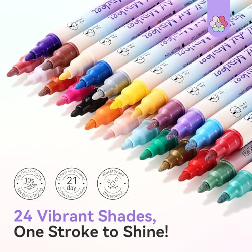 Image of SAVILAND 24 Colors Nail Polish Pens Set: 20s Quick-Drying Dual-Tip Acrylic Paint Nail Art Pens Fine Tip for Painting Nails, Drawing Dots, Lines & Designs, Home DIY Nail Art Supplies
