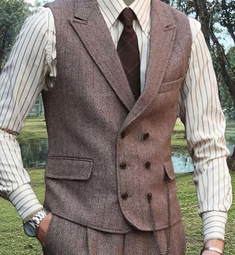 Men's Herringbone Tweed Suits 3 Piece Wedding Business Casual Suit Tuxedo Jacket Vest Pants4