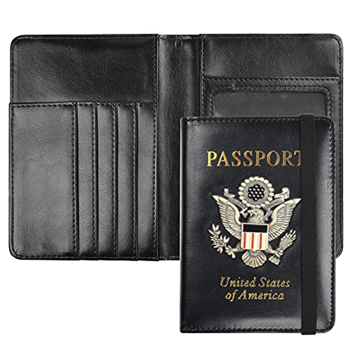 Passport Holder Passport Case with Vaccine Card Slot, RFID Leather Passport and Vaccine Card Holder Case, Vaccine Passport Holders,Travel Passport Wallet for Women & Men, Black