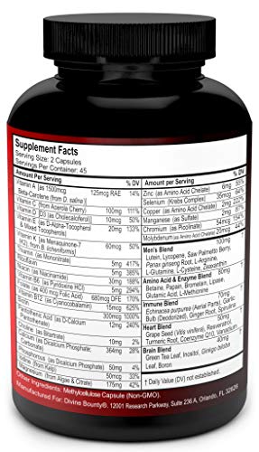 Mens Multivitamin – Daily Multivitamin For Men With Vitamin A C D E K B Complex, Calcium, Magnesium, Selenium, Zinc Plus Heart, Brain, Immune, And Men's Multivitamins – 90 Vegetarian Capsules #TOP1