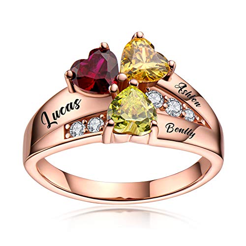 BAUMA Mothers Ring Personalized Sterling Silver Mothers Rings Family Ring with 3 Simulated Birthstones for Grandmother Mother Meaningful Anniversary Rings3