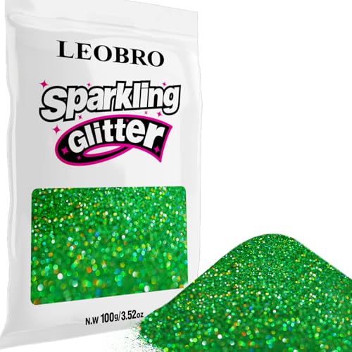 LEOBRO Green Glitter 100g / 3.5 oz Holographic Fine Glitter for Crafts Resin DIY Jewelry Keychains Flowers Party Decorations