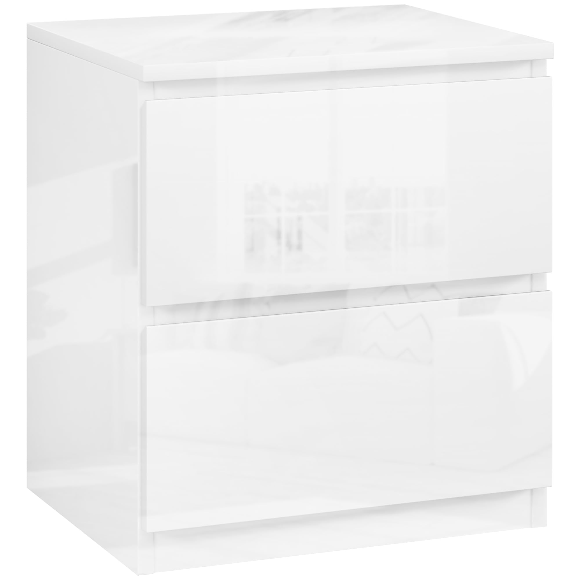 HOMCOM Mesita de Noche Moderna Mesilla de Noche con 2 Cajones Mesa de Noche Mesa Auxiliar para Dormitorio Salón 40x34x45 cm Blanco Brillo