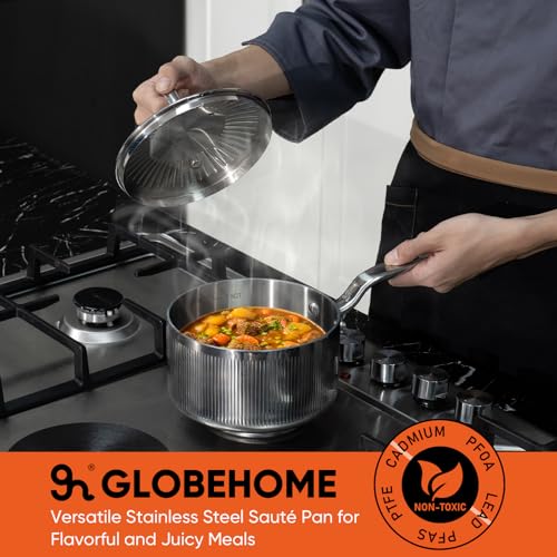 Image of 2 Quart 5-Ply Stainless Steel Sauce Pan with Lid | Dishwasher safe, Oven Safe to 800F, Induction Ready, All cooktop compatible, PTFE /PFOA-free, Even & Rapid Heating