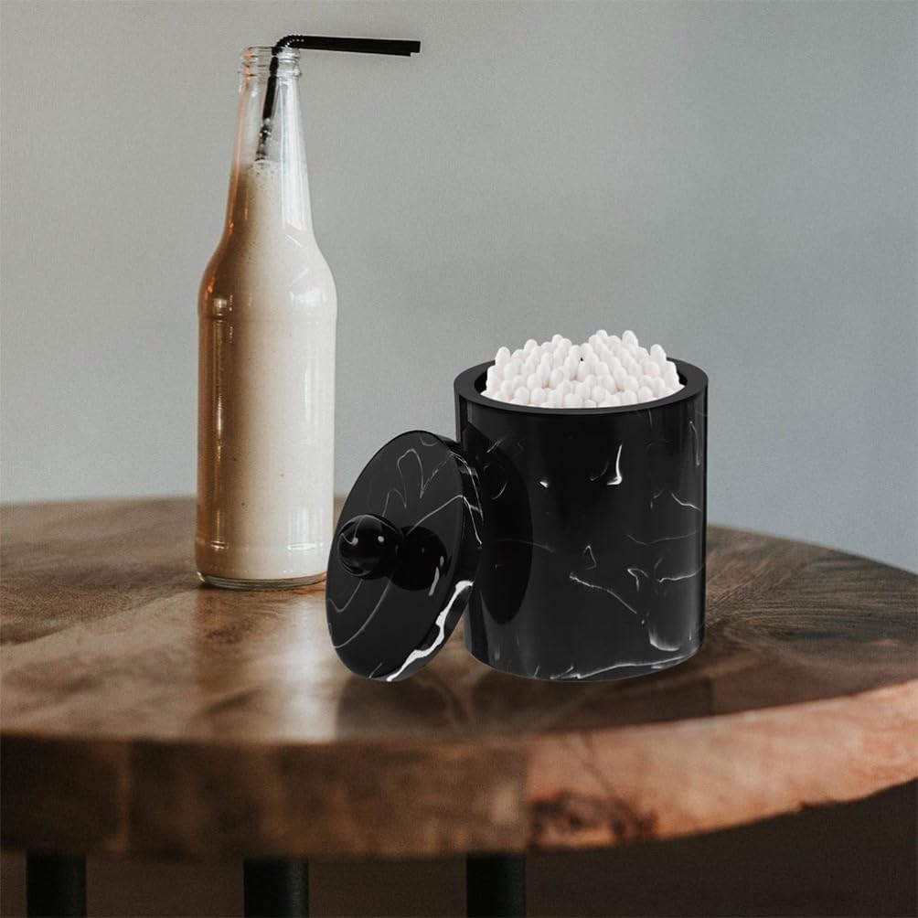 VOSAREA 2pcs Marble Pattern Cotton Swab Holder Lid Versatile Makeup Pads Box for Vanity Organizer Bathroom Storage for Cotton Pads and Toothpicks Elegant Design