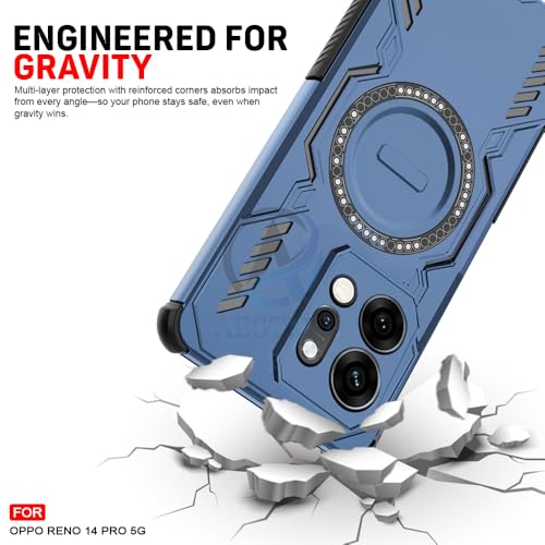 Image of AESTMO Back Case Cover for Oppo Reno 14 Pro 5G | Magnetic Case with Built-in Metal Ring | Compatible with MagSafe Accessories | Shockproof Hybrid (PC + TPU) (Blue)