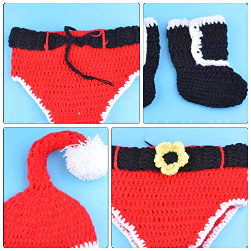 PRETYZOOM Pasgeboren Baby Fotografie Rekwisieten Kerstman Outfit Gehaakte Gebreide Kerst Kostuum Set Voor Fotoshoot Pasgeboren Baby - Afbeelding 8